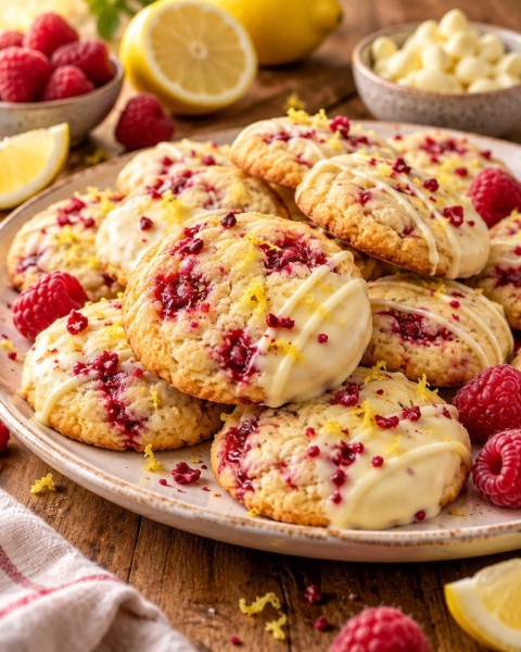 Galletas limón, frambuesa y chocolate blanco