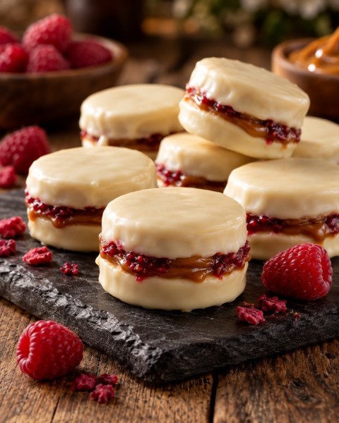 Mini alfajor manjar + frambuesa