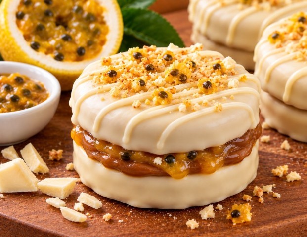 Mini alfajor manjar + maracuyá